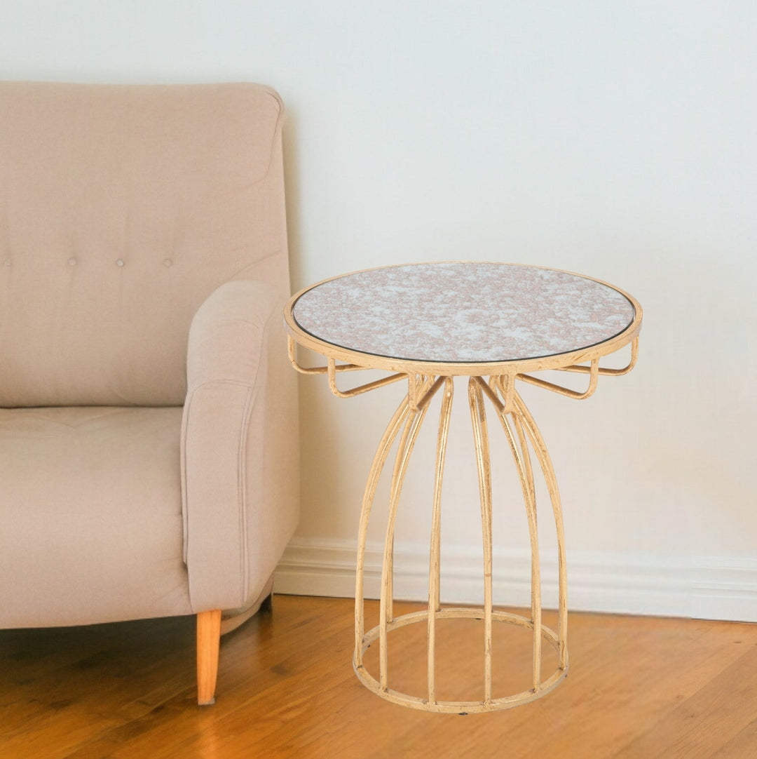 22" Gold And Brown Steel Round End Table Image 4