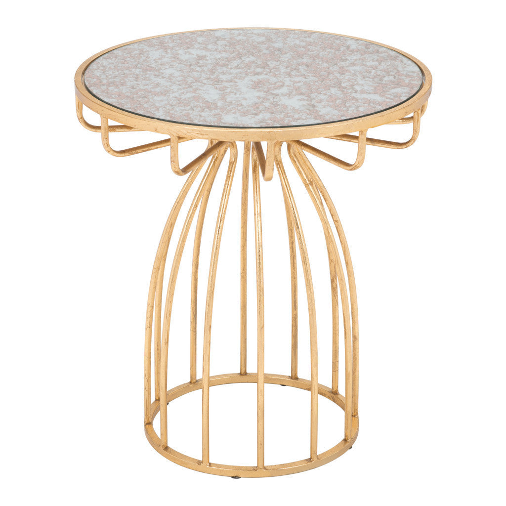 22" Gold And Brown Steel Round End Table Image 6