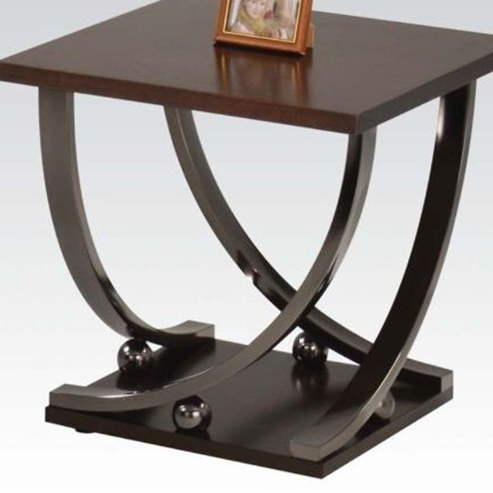 23" Black and Brown End Table Image 4