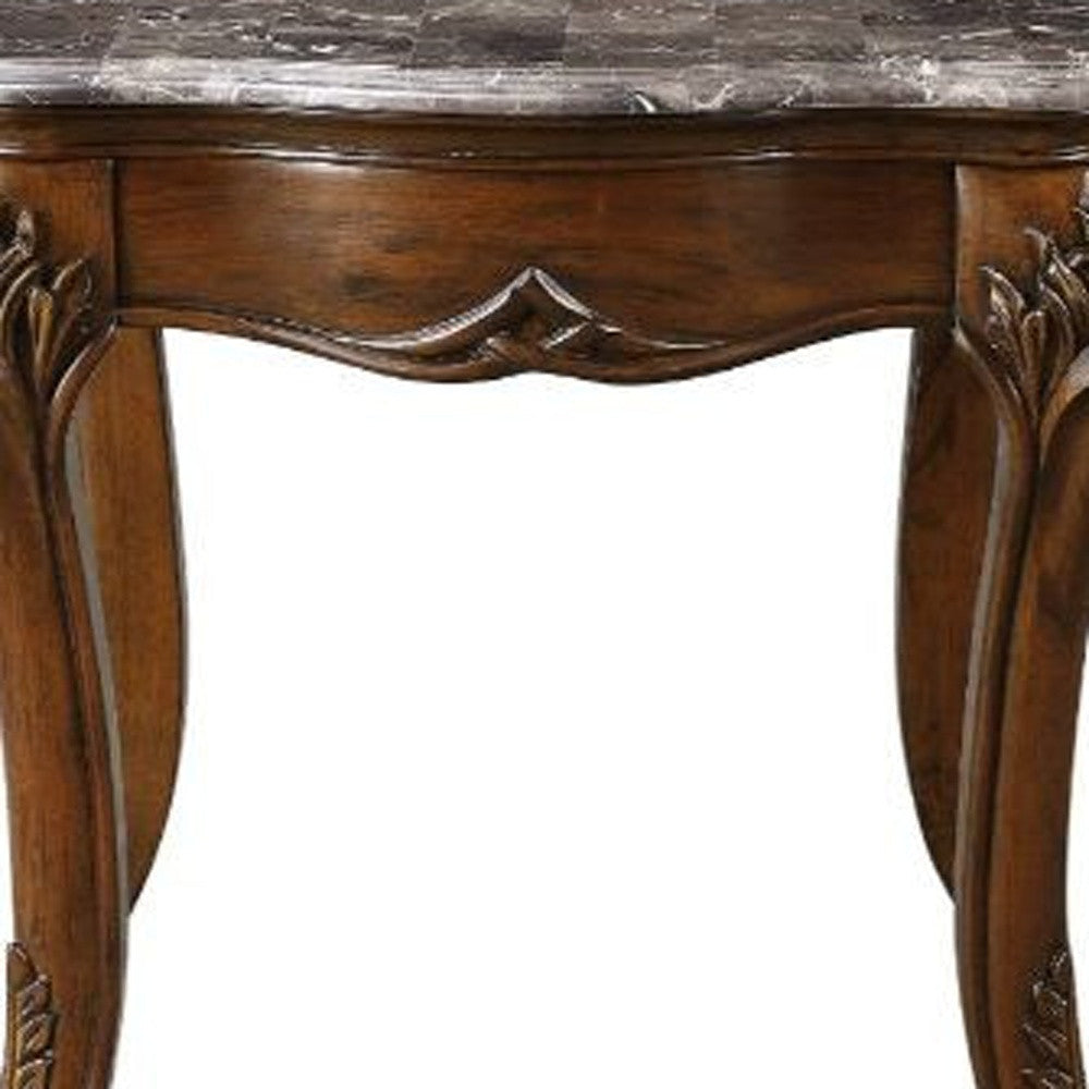 24" Cherry And Brown Marble Polyresin Rectangular End Table Image 3