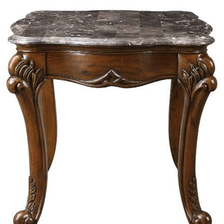 24" Cherry And Brown Marble Polyresin Rectangular End Table Image 4