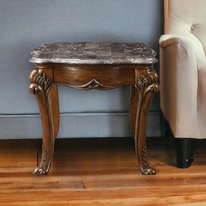 24" Cherry And Brown Marble Polyresin Rectangular End Table Image 5