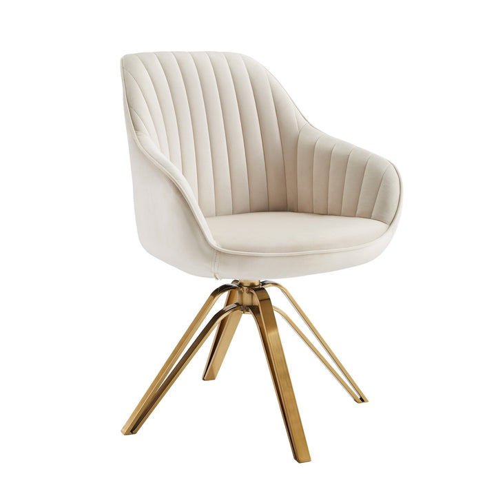 23" Off White Velvet And Gold Swivel Arm Chair Image 3