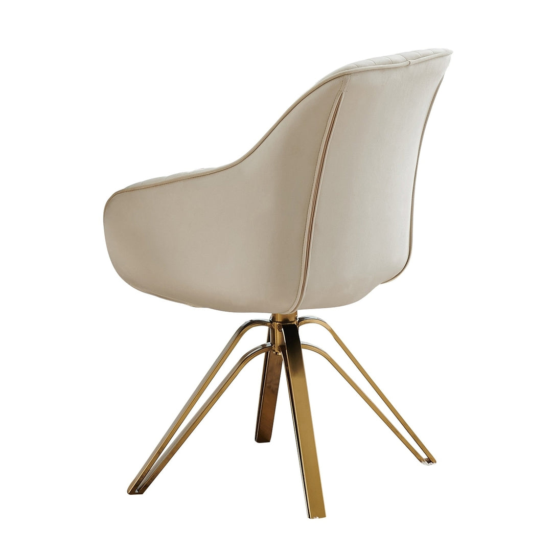 23" Off White Velvet And Gold Swivel Arm Chair Image 4
