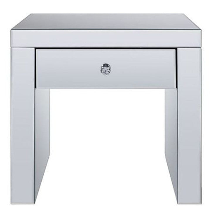 23" Silver Glass Square End Table With Drawer Image 4