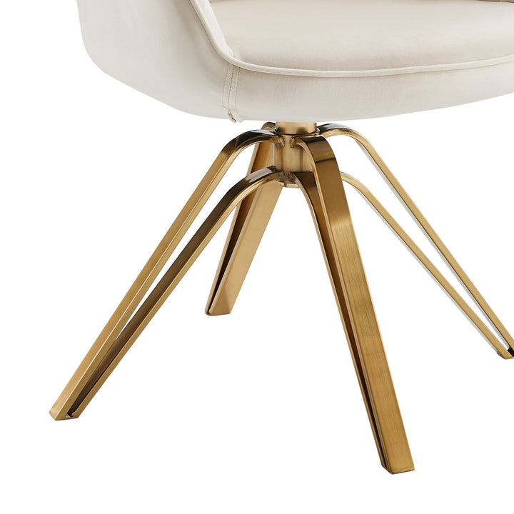 23" Off White Velvet And Gold Swivel Arm Chair Image 6