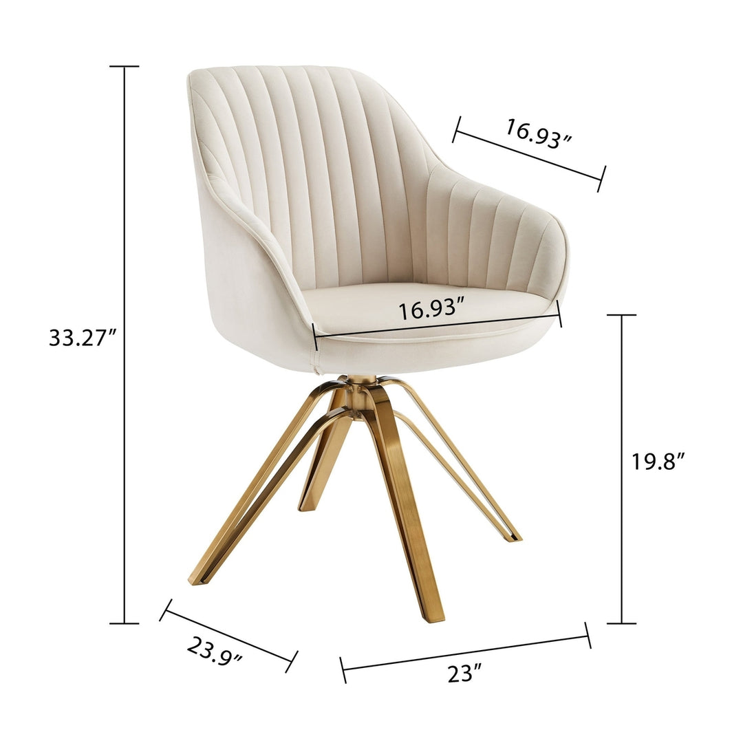 23" Off White Velvet And Gold Swivel Arm Chair Image 7