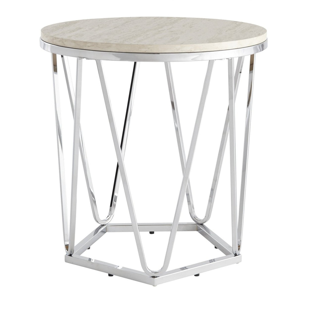 23" Silver Manufactured Wood And Iron Round End Table Image 4