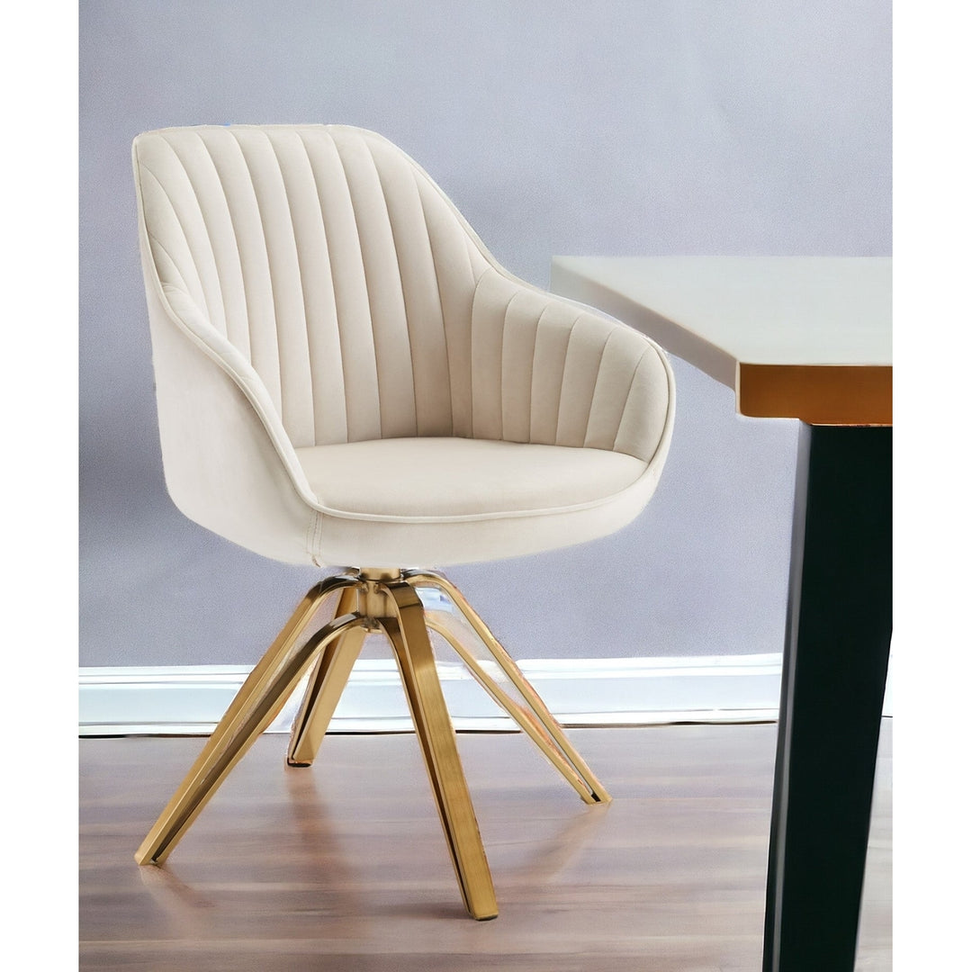 23" Off White Velvet And Gold Swivel Arm Chair Image 8