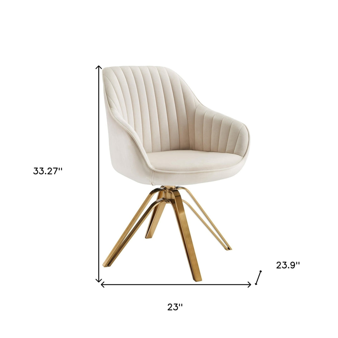 23" Off White Velvet And Gold Swivel Arm Chair Image 9