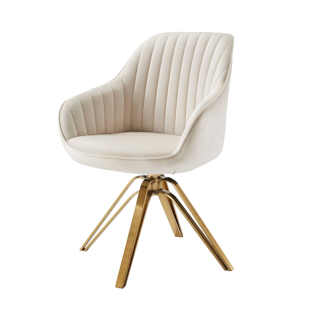 23" Off White Velvet And Gold Swivel Arm Chair Image 11