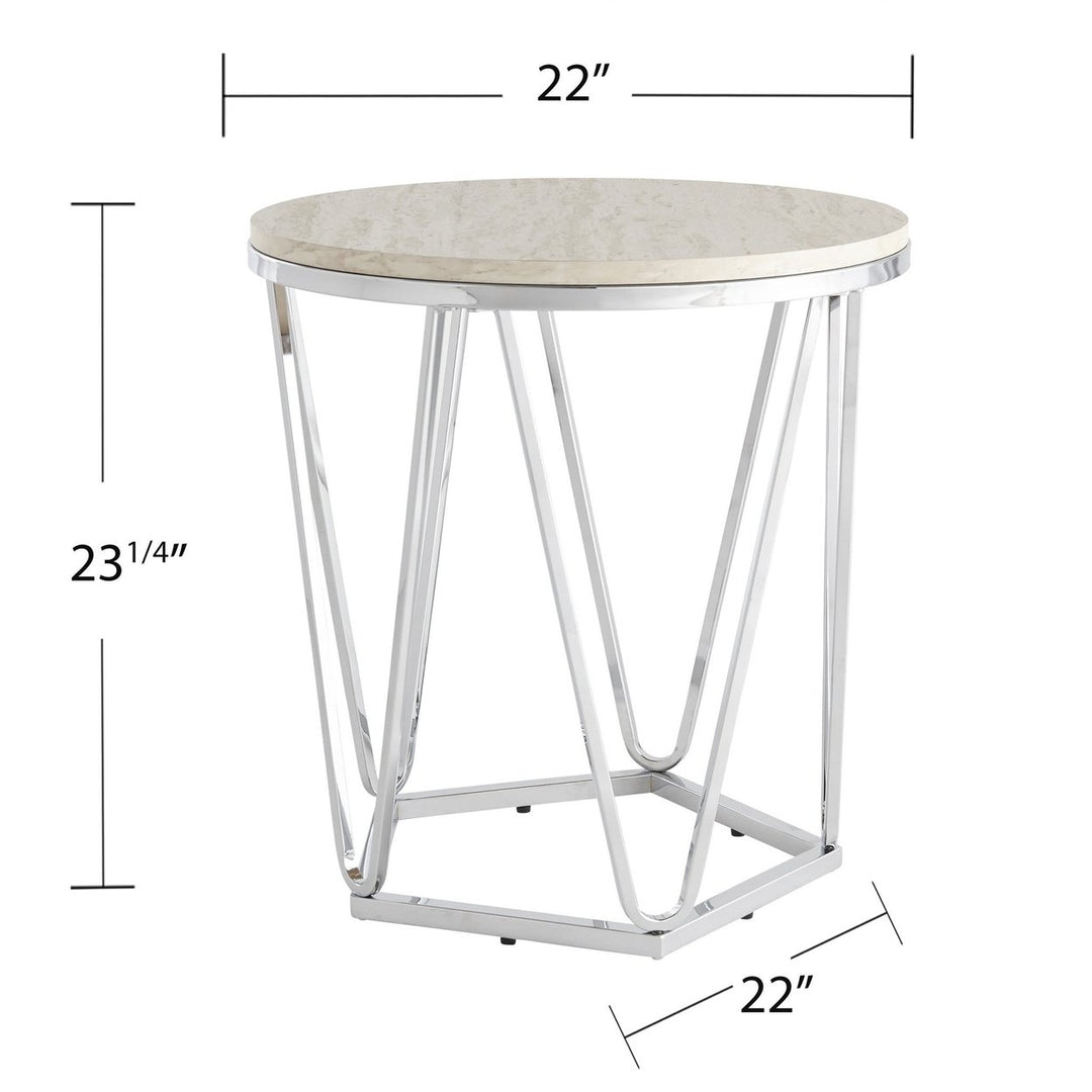 23" Silver Manufactured Wood And Iron Round End Table Image 6