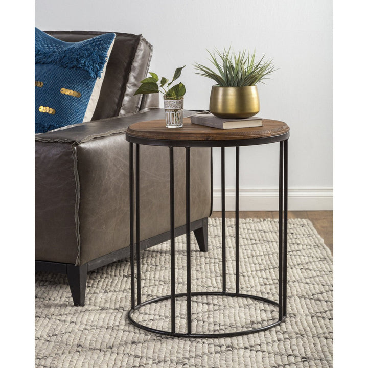 24" Black Solid Wood Round End Table Image 3