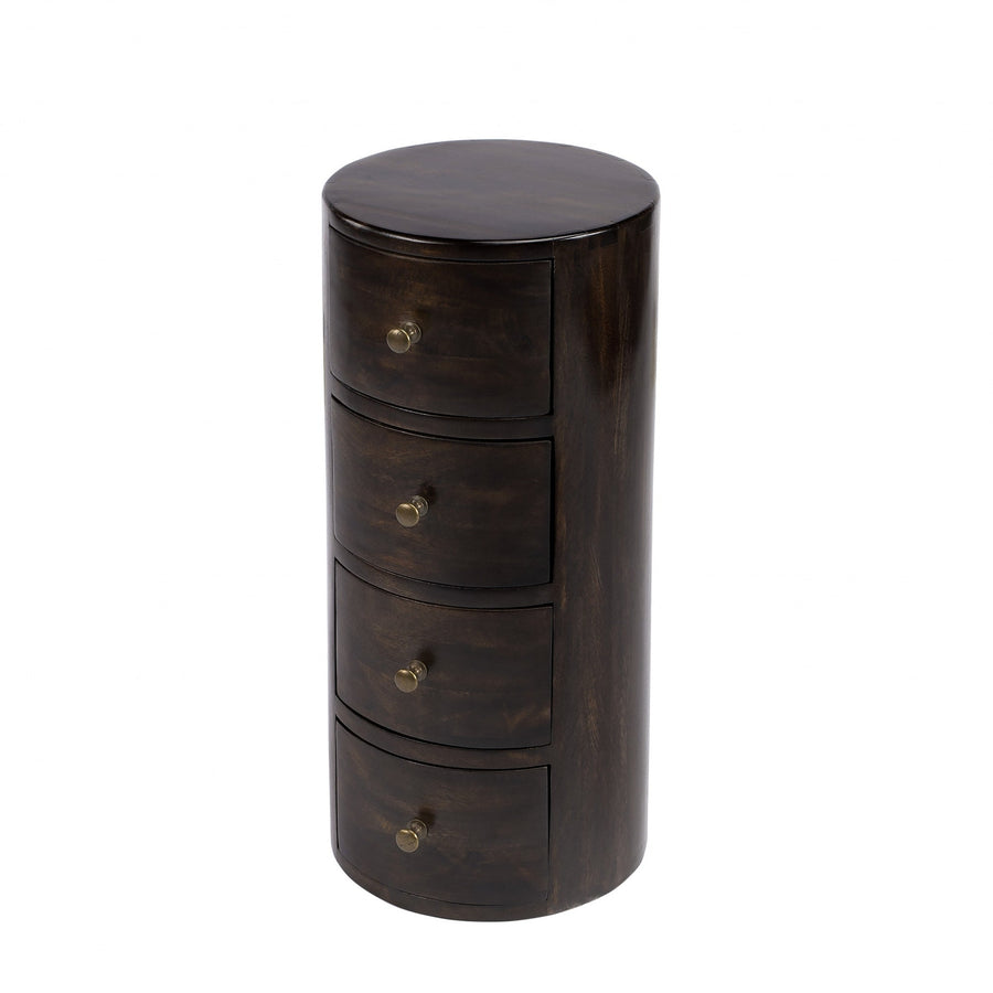 24" Dark Brown Round Column Shaped Pedestal End Table With Four Drawers Image 1