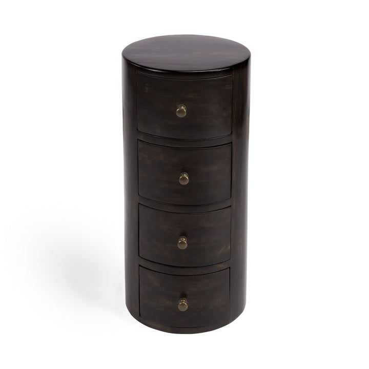 24" Dark Brown Round Column Shaped Pedestal End Table With Four Drawers Image 3