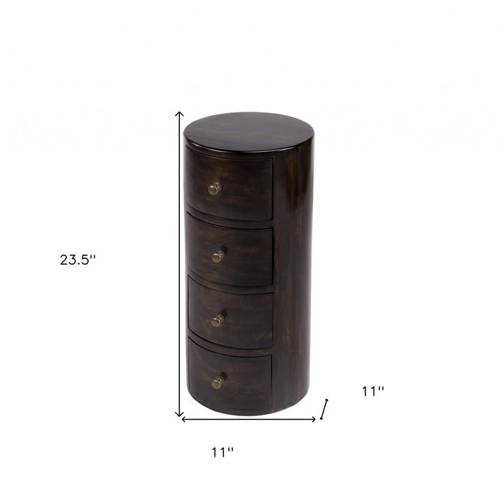 24" Dark Brown Round Column Shaped Pedestal End Table With Four Drawers Image 10