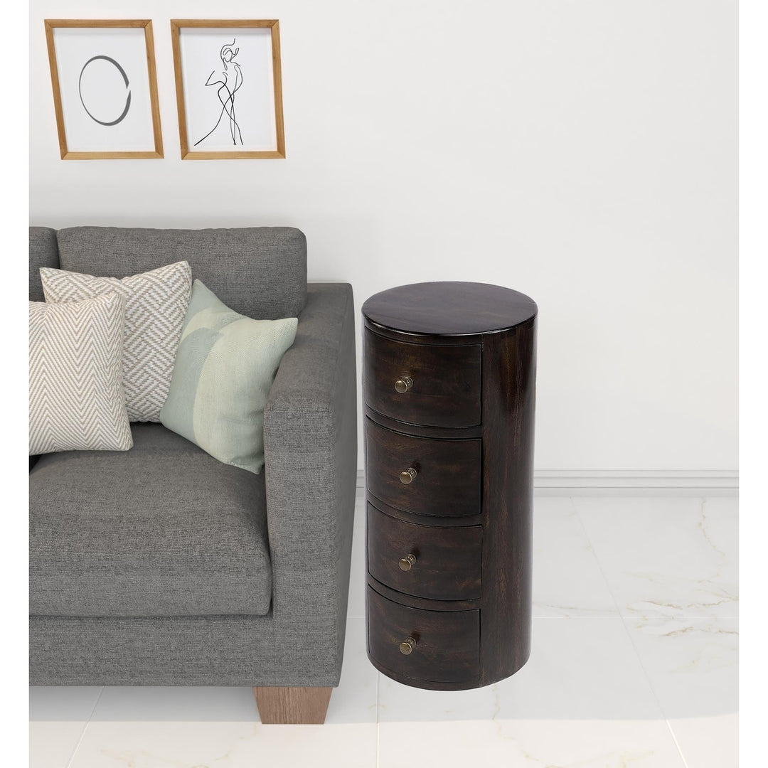 24" Dark Brown Round Column Shaped Pedestal End Table With Four Drawers Image 11