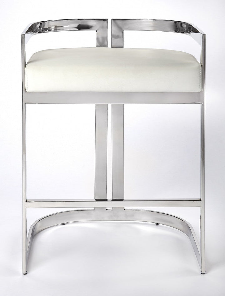 28" White And Silver Stainless Steel Low back Counter Height Bar Chair Image 6