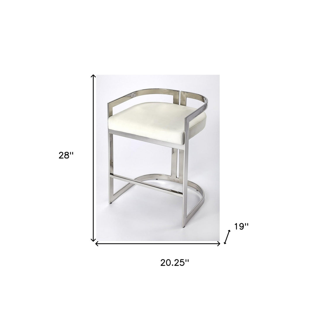 28" White And Silver Stainless Steel Low back Counter Height Bar Chair Image 7