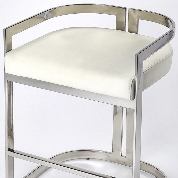 28" White And Silver Stainless Steel Low back Counter Height Bar Chair Image 9