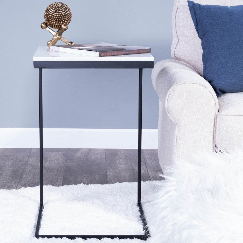 26" Black and White Marble Square C Shape End Table Image 2