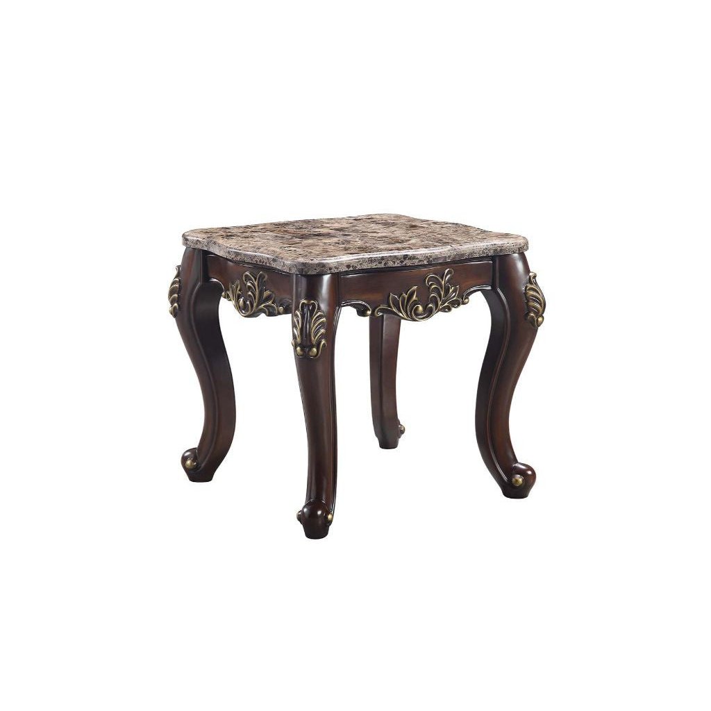 26" Cherry And Marble Marble And Solid Wood Square End Table Image 1