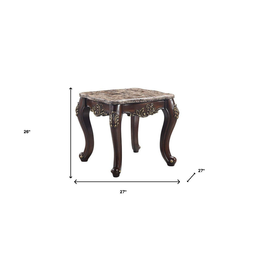 26" Cherry And Marble Marble And Solid Wood Square End Table Image 2