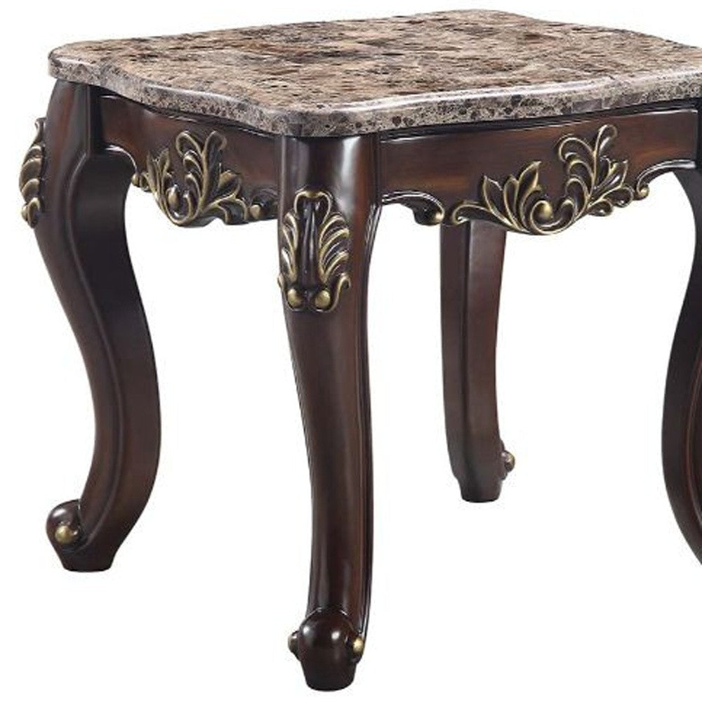 26" Cherry And Marble Marble And Solid Wood Square End Table Image 4