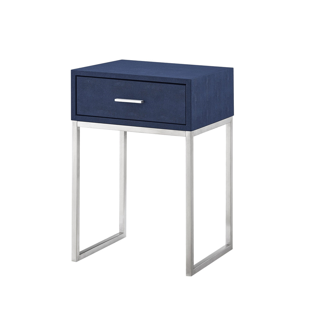 24" Silver Metallic and Navy Blue End Table with Drawer Image 1