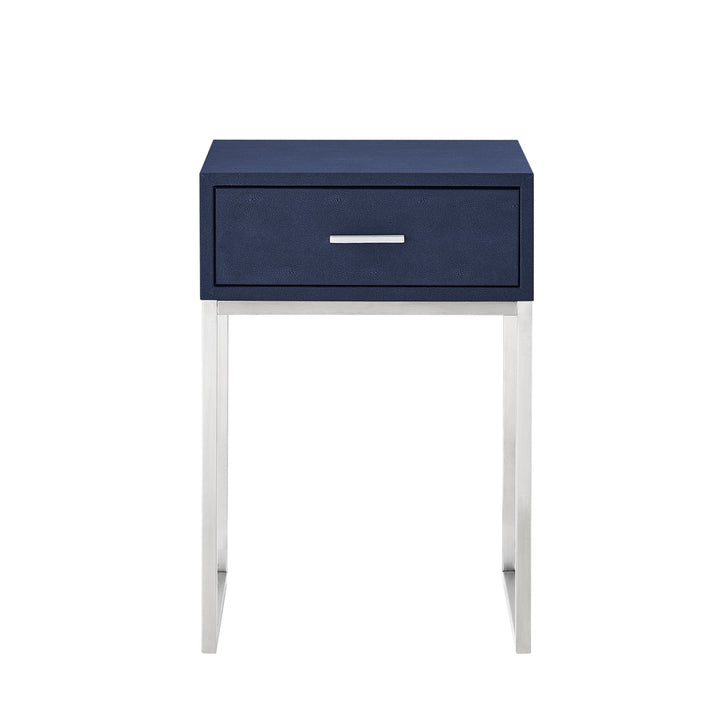 24" Silver Metallic and Navy Blue End Table with Drawer Image 2