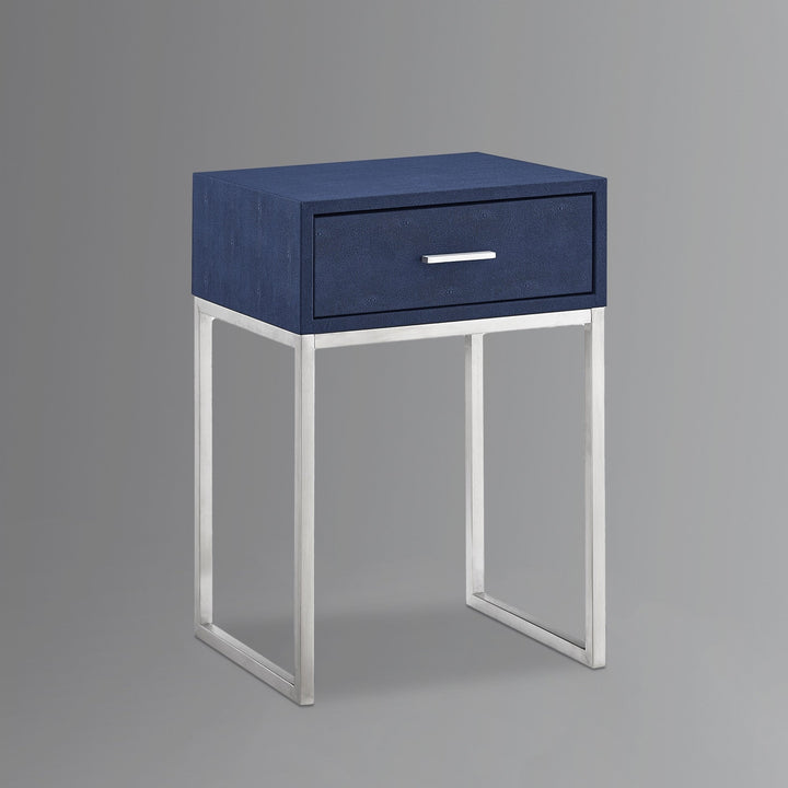 24" Silver Metallic and Navy Blue End Table with Drawer Image 3