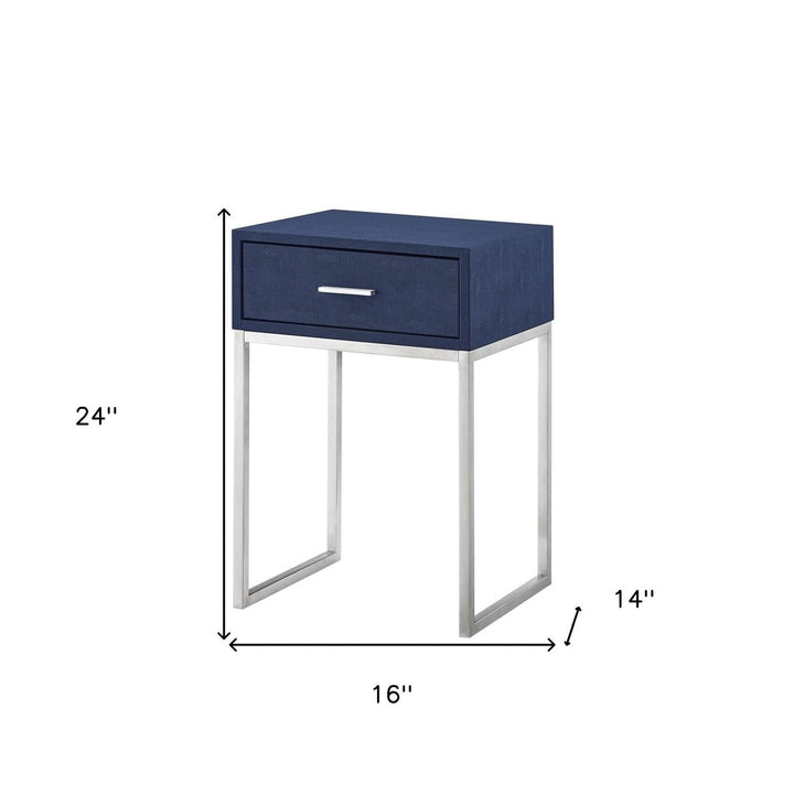 24" Silver Metallic and Navy Blue End Table with Drawer Image 6