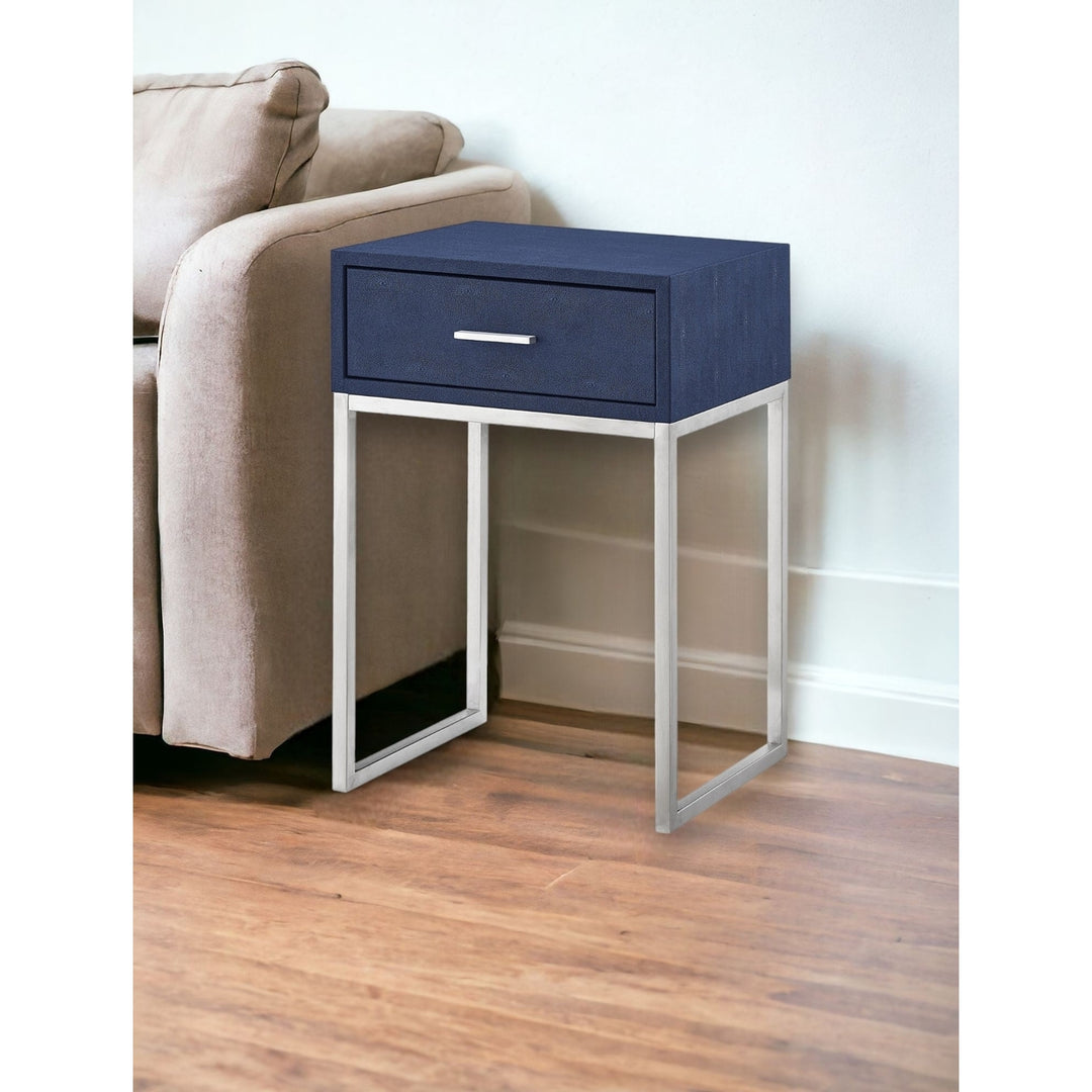 24" Silver Metallic and Navy Blue End Table with Drawer Image 7