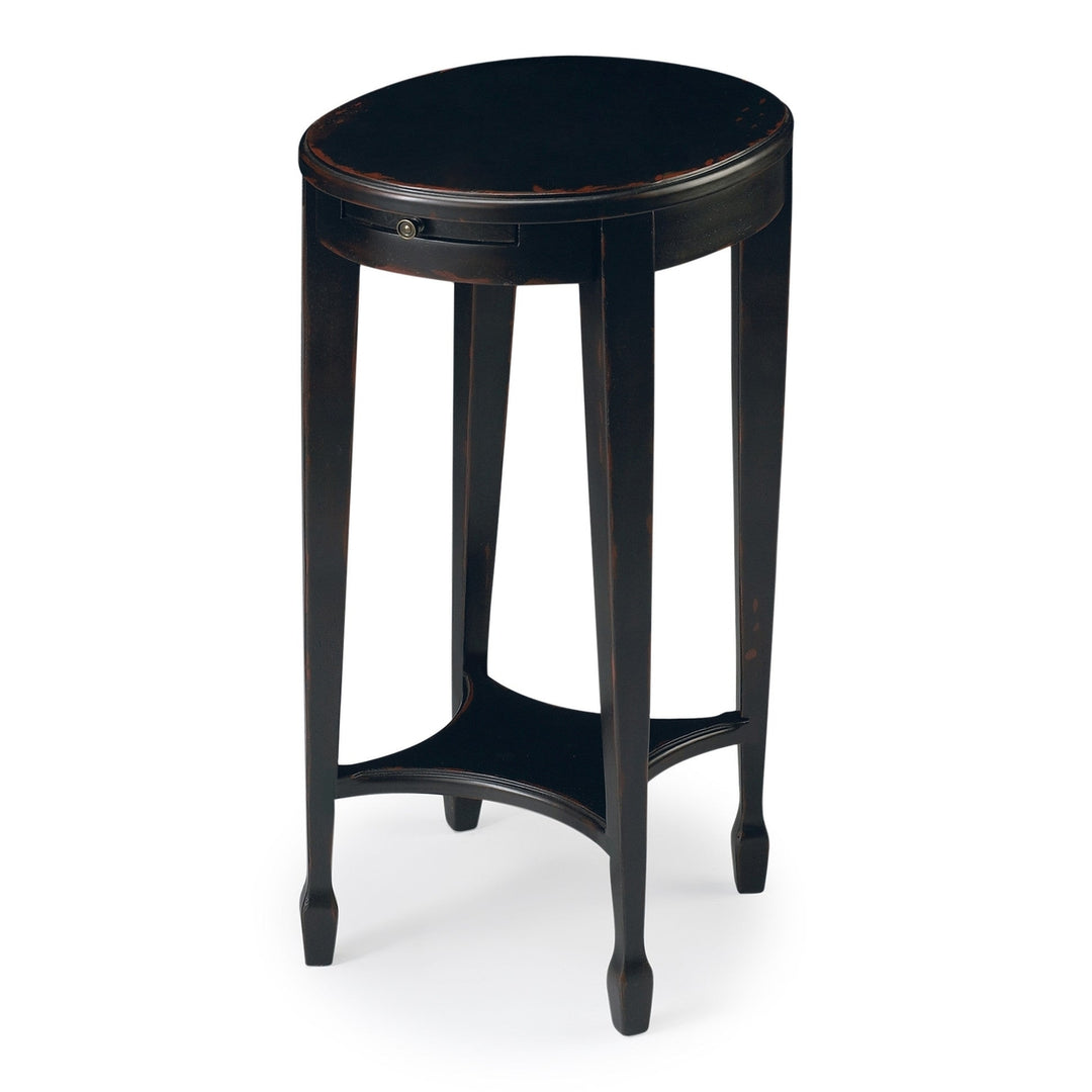 26" Rustic Black Manufactured Wood Oval End Table With Shelf Image 1