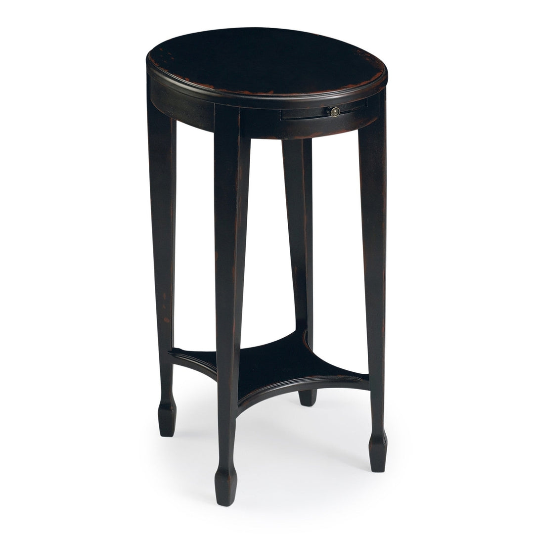 26" Rustic Black Manufactured Wood Oval End Table With Shelf Image 3