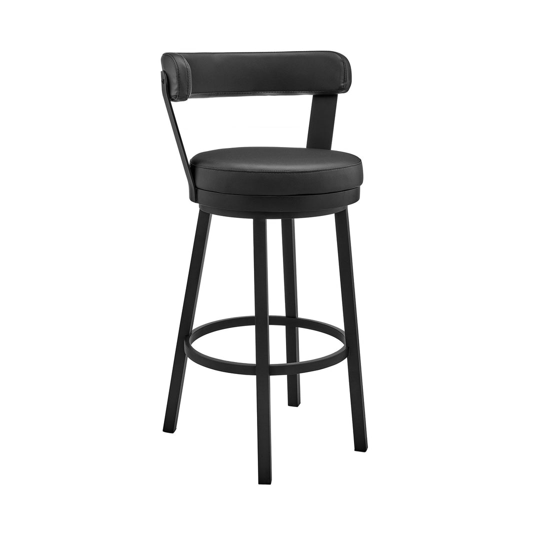 30" Black Faux Leather And Steel Swivel Low Back Bar Height Bar Chair Image 3