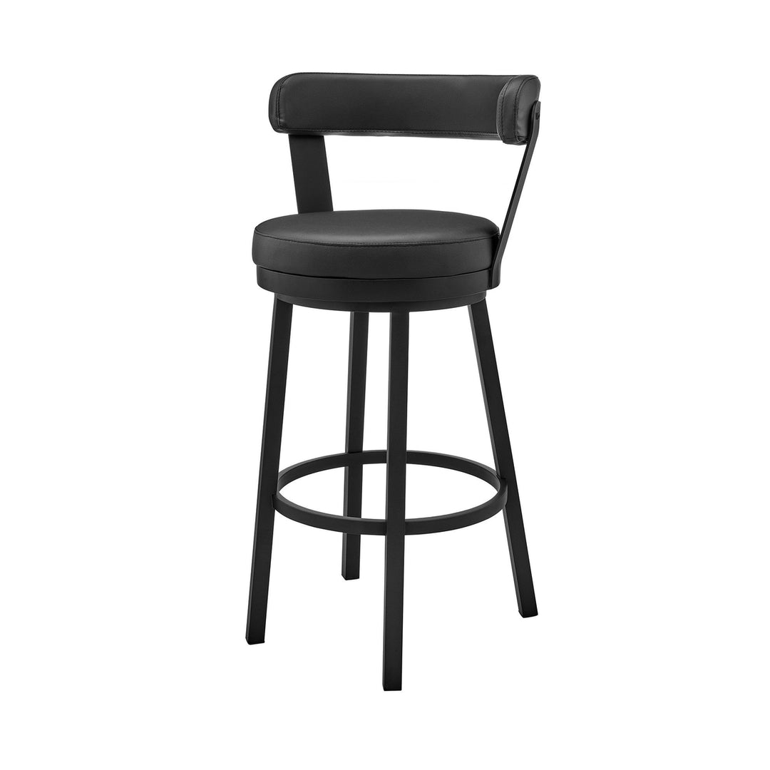 30" Black Faux Leather And Steel Swivel Low Back Bar Height Bar Chair Image 12