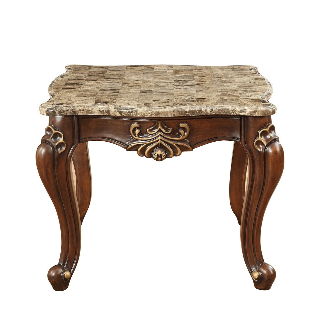 30" X 30" X 24" Marble Walnut Wood End Table Image 3