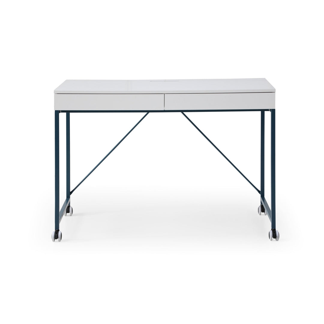 43" White and Silver Writing Desk With Two Drawers Image 6