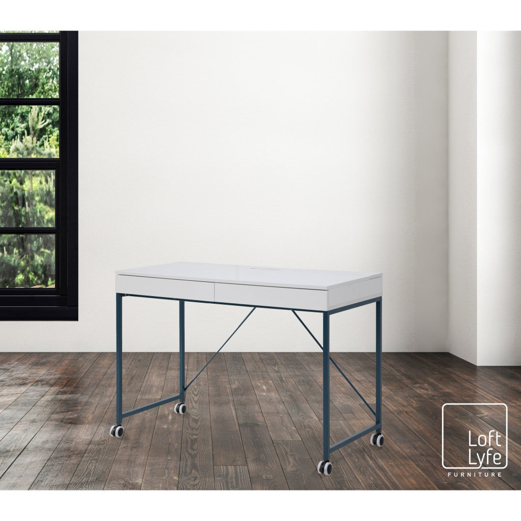 43" White and Silver Writing Desk With Two Drawers Image 8