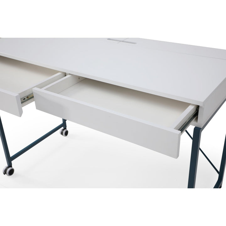 43" White and Silver Writing Desk With Two Drawers Image 10