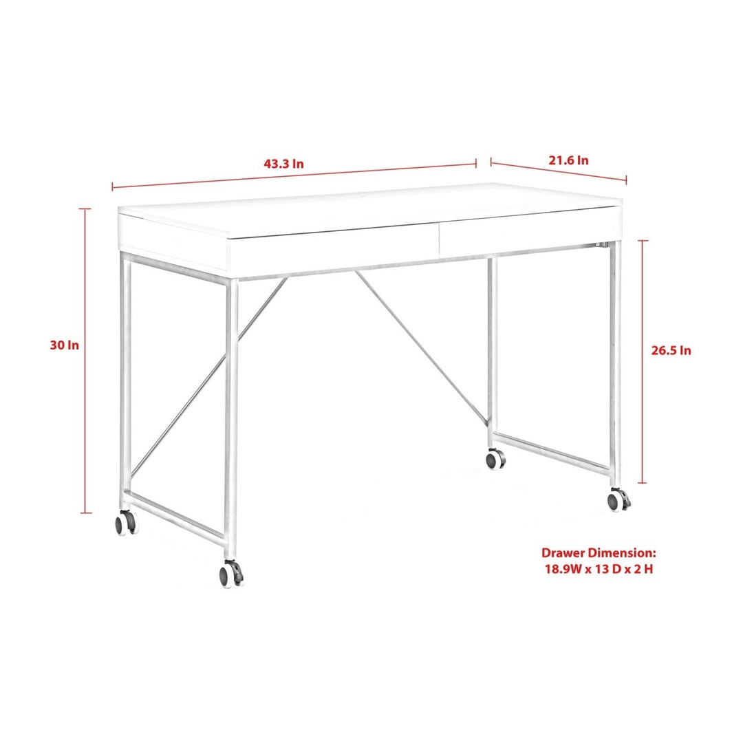 43" White and Silver Writing Desk With Two Drawers Image 11