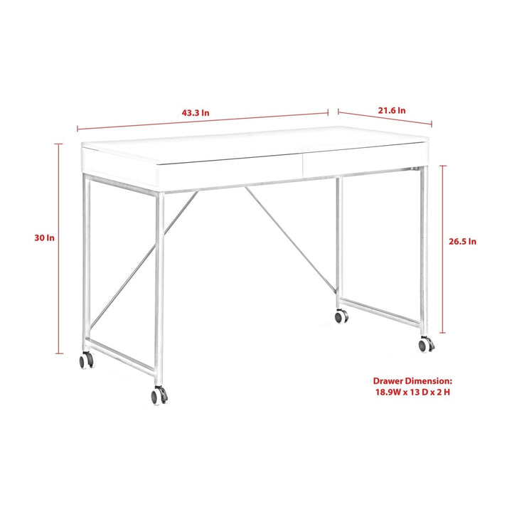 43" White and Silver Writing Desk With Two Drawers Image 11