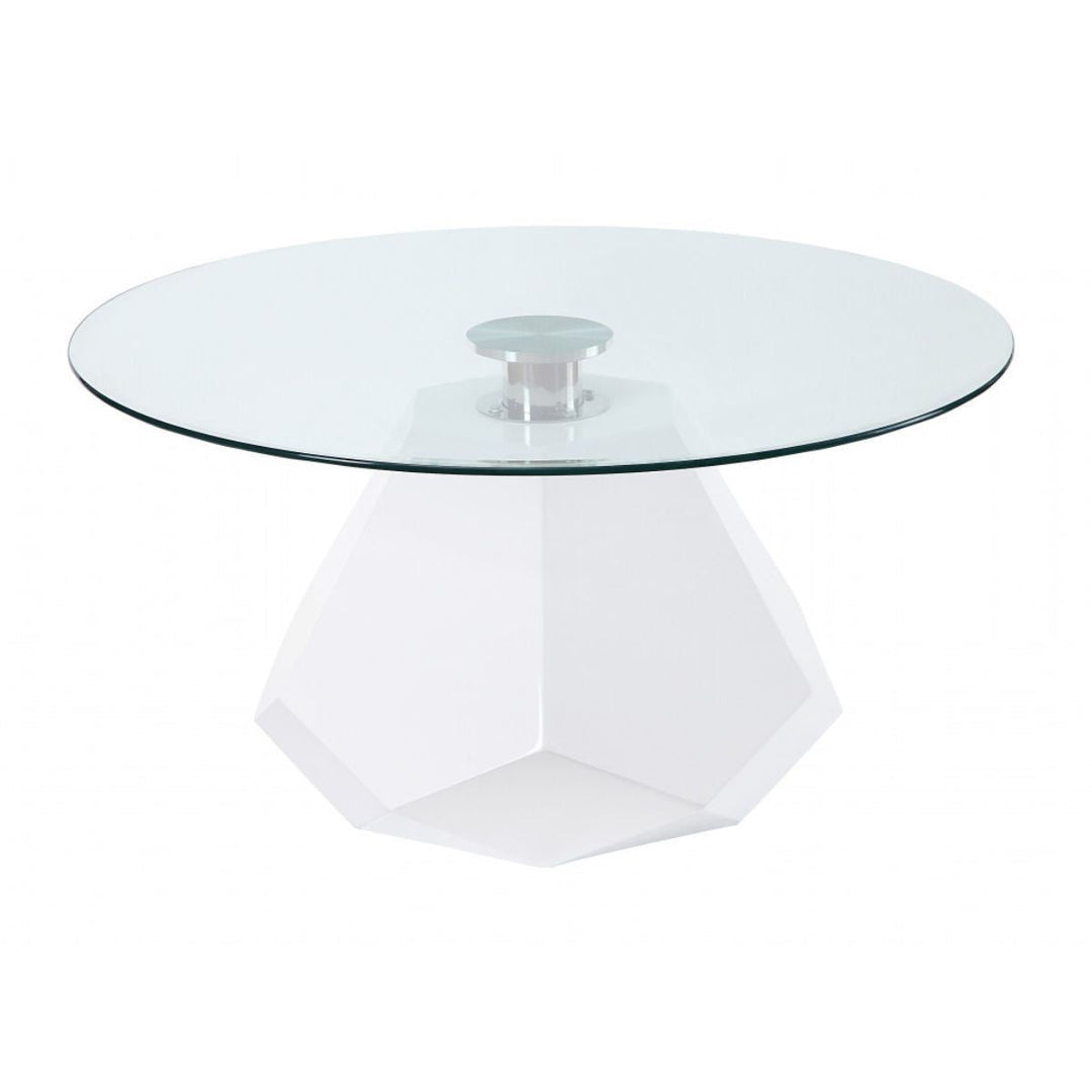 34" White And Clear Glass And Manufactured Wood Round Coffee Table Image 6