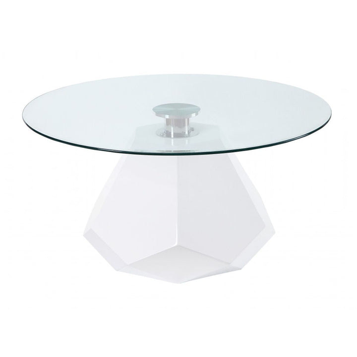 34" White And Clear Glass And Manufactured Wood Round Coffee Table Image 6