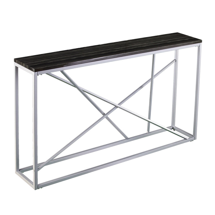 52" Black and Silver Faux Stone Frame Console Table Image 2