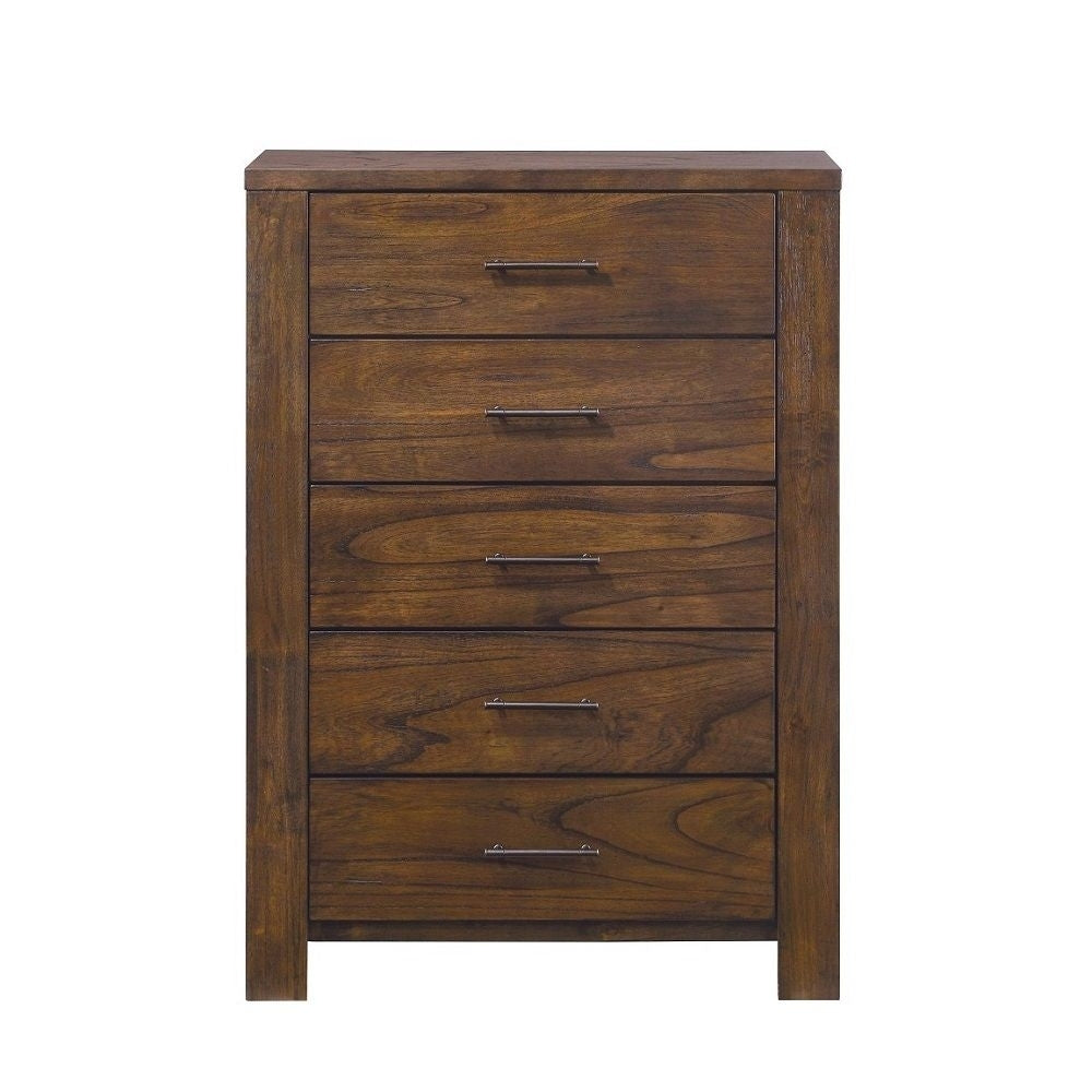 48" Oak Finish 5 Drawer Chest Dresser With Brass Metal Hardware Image 2