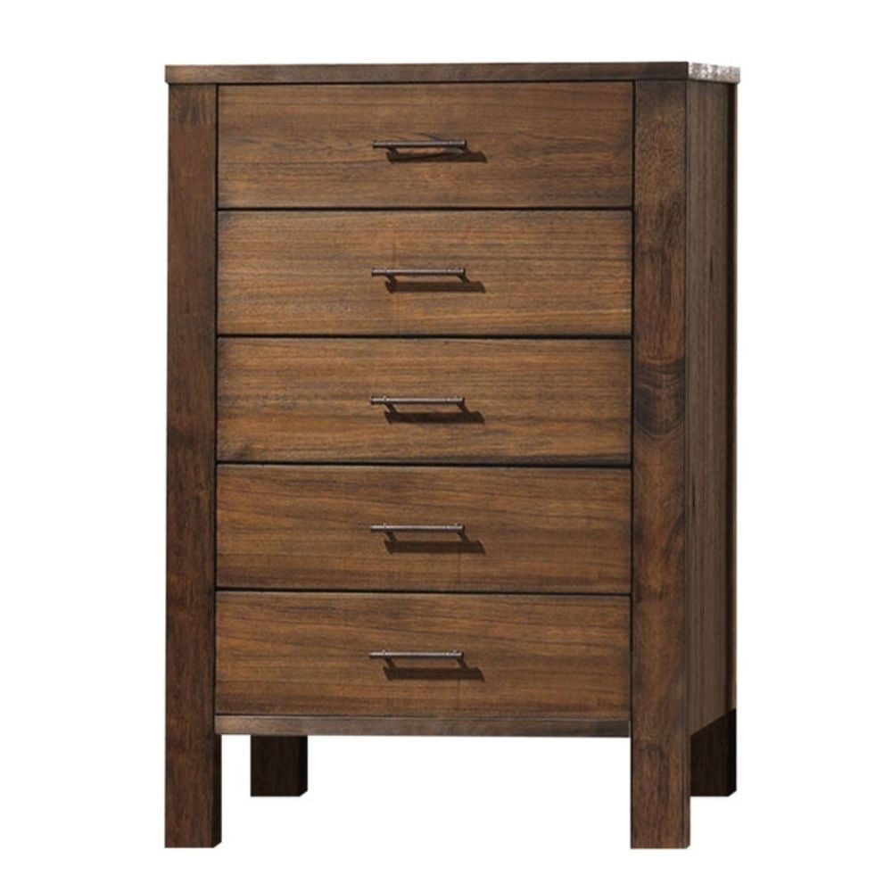 48" Oak Finish 5 Drawer Chest Dresser With Brass Metal Hardware Image 3