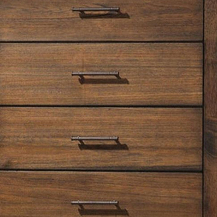 48" Oak Finish 5 Drawer Chest Dresser With Brass Metal Hardware Image 7