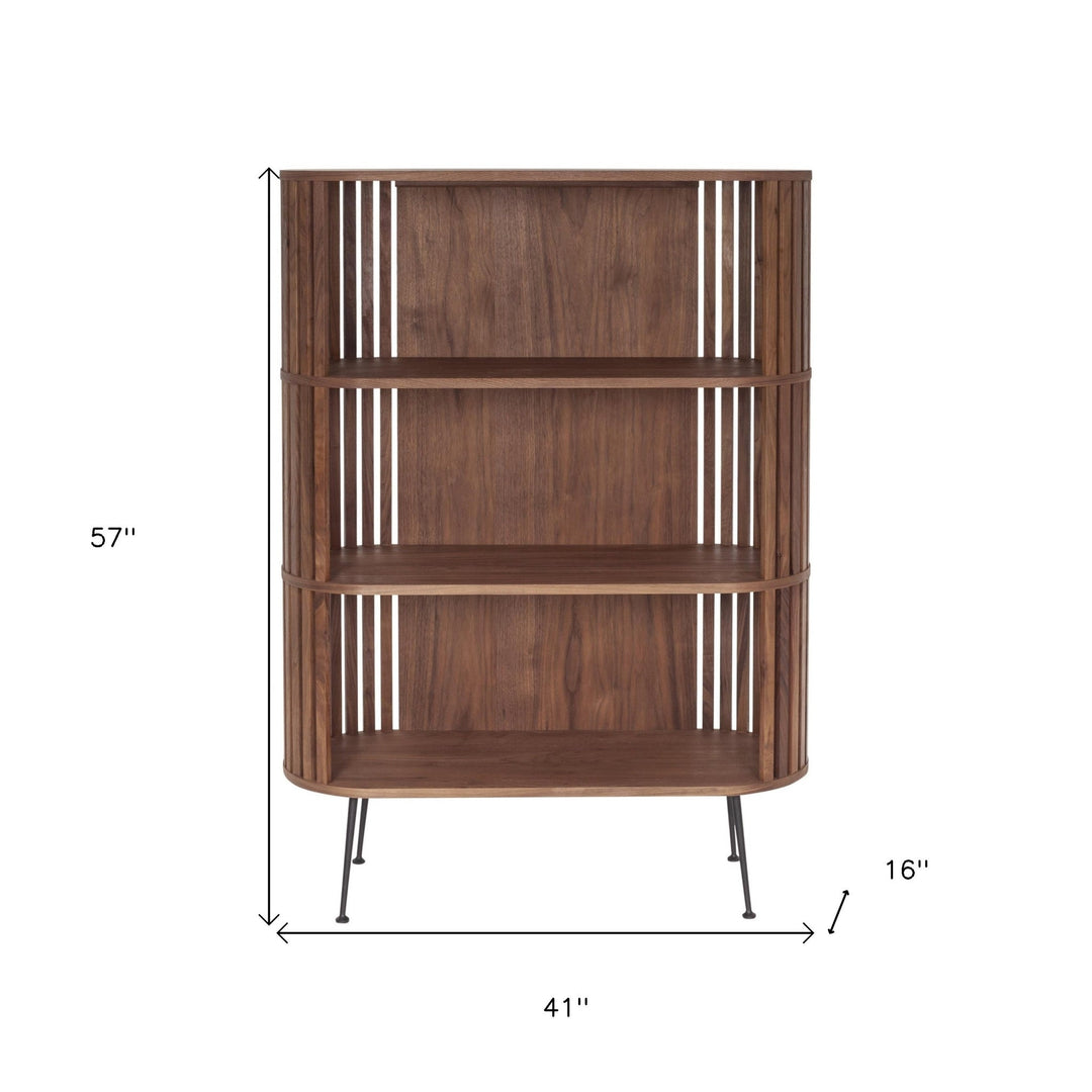 57" Natural and Brown Wood Three Tier Bookcase Image 7